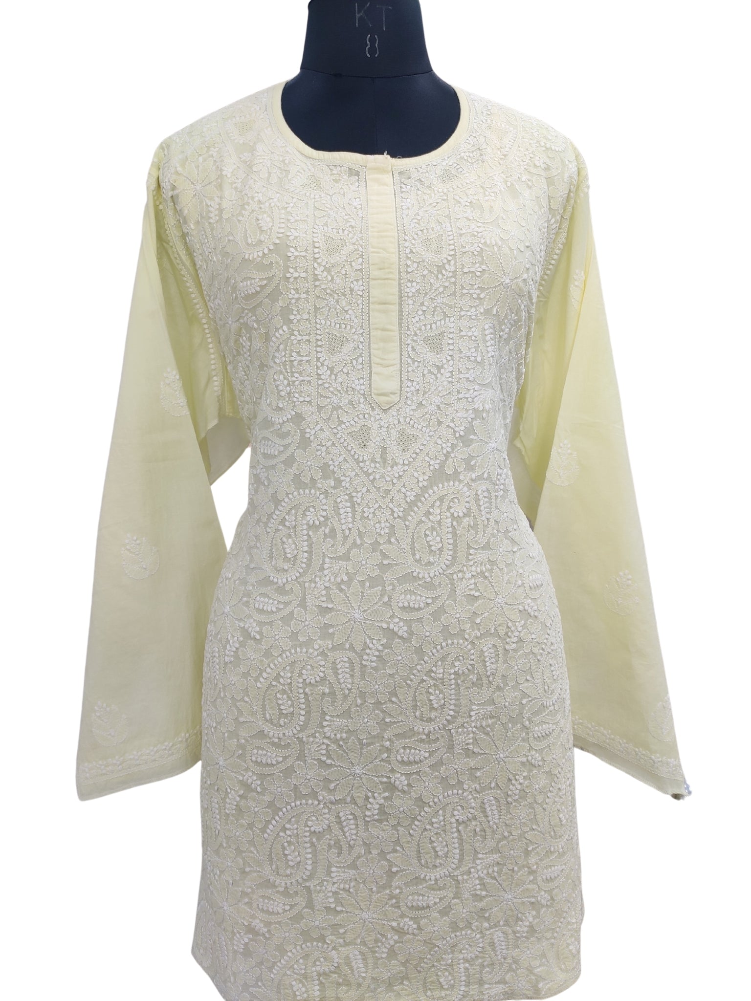 Shyamal Chikan Hand Embroidered Lemon Pure Cotton Lucknowi Chikankari semi stitched Short Top- S23178