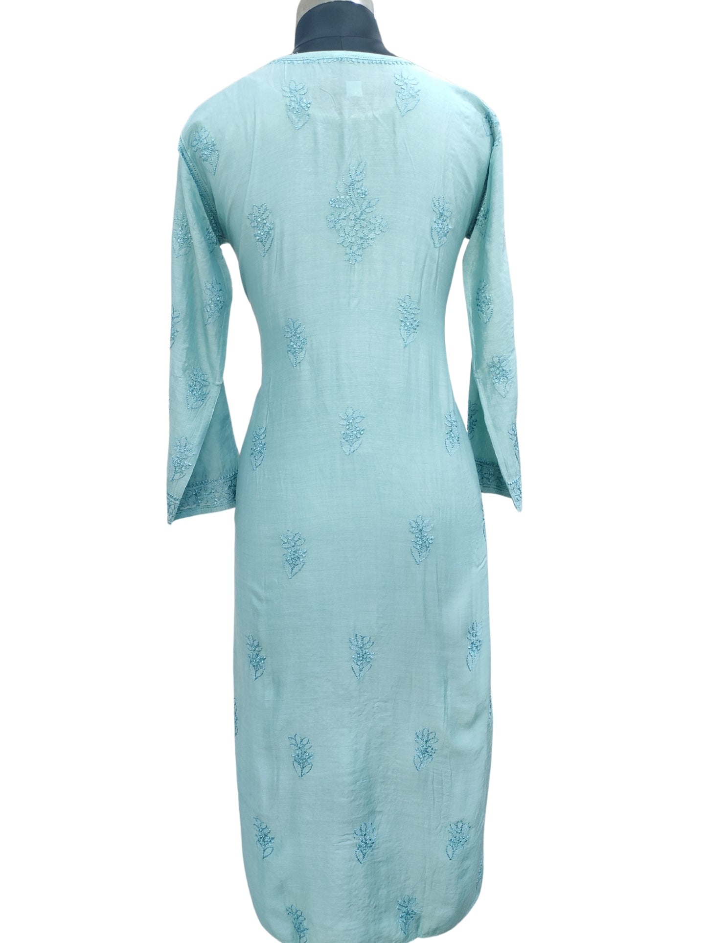 Shyamal Chikan Hand Embroidered Green Muslin Lucknowi Chikankari Kurti - 23910