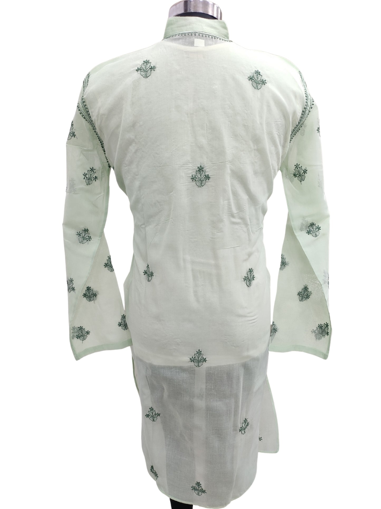 Shyamal Chikan Hand Embroidered Green Cotton Lucknowi Chikankari Men's Kurta – S23583