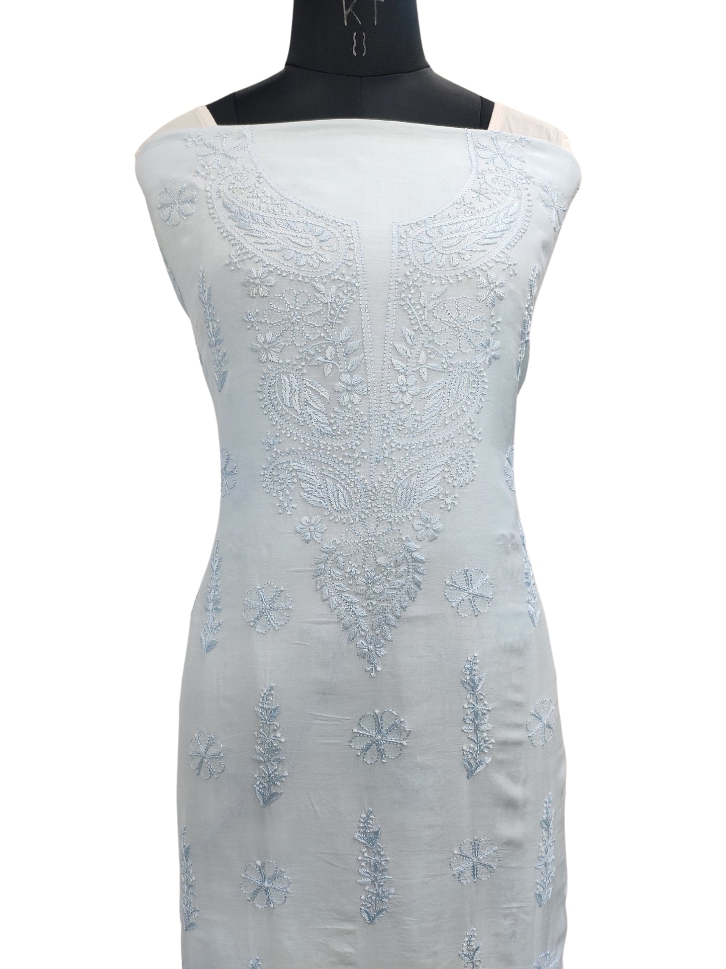 Shyamal Chikan Hand Embroidered Blue Muslin Lucknowi Chikankari Unstitched Kurta Piece - S22927