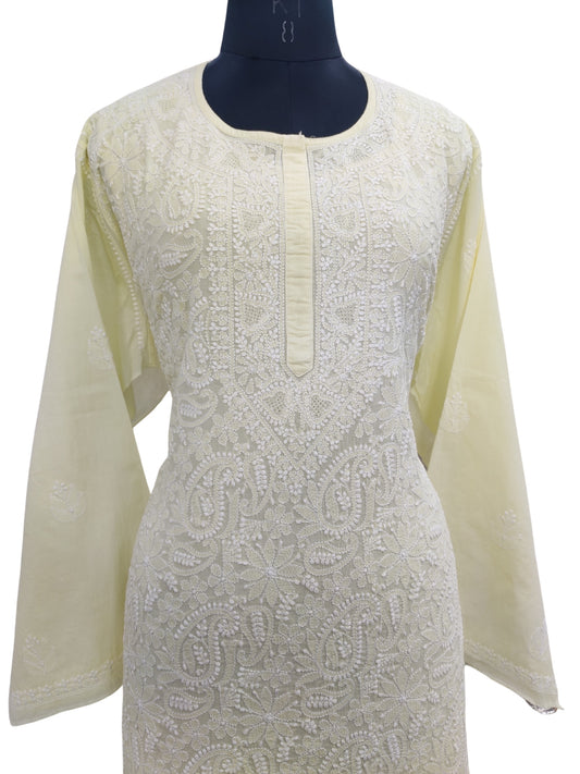 Shyamal Chikan Hand Embroidered Lemon Pure Cotton Lucknowi Chikankari semi stitched Short Top - S23178