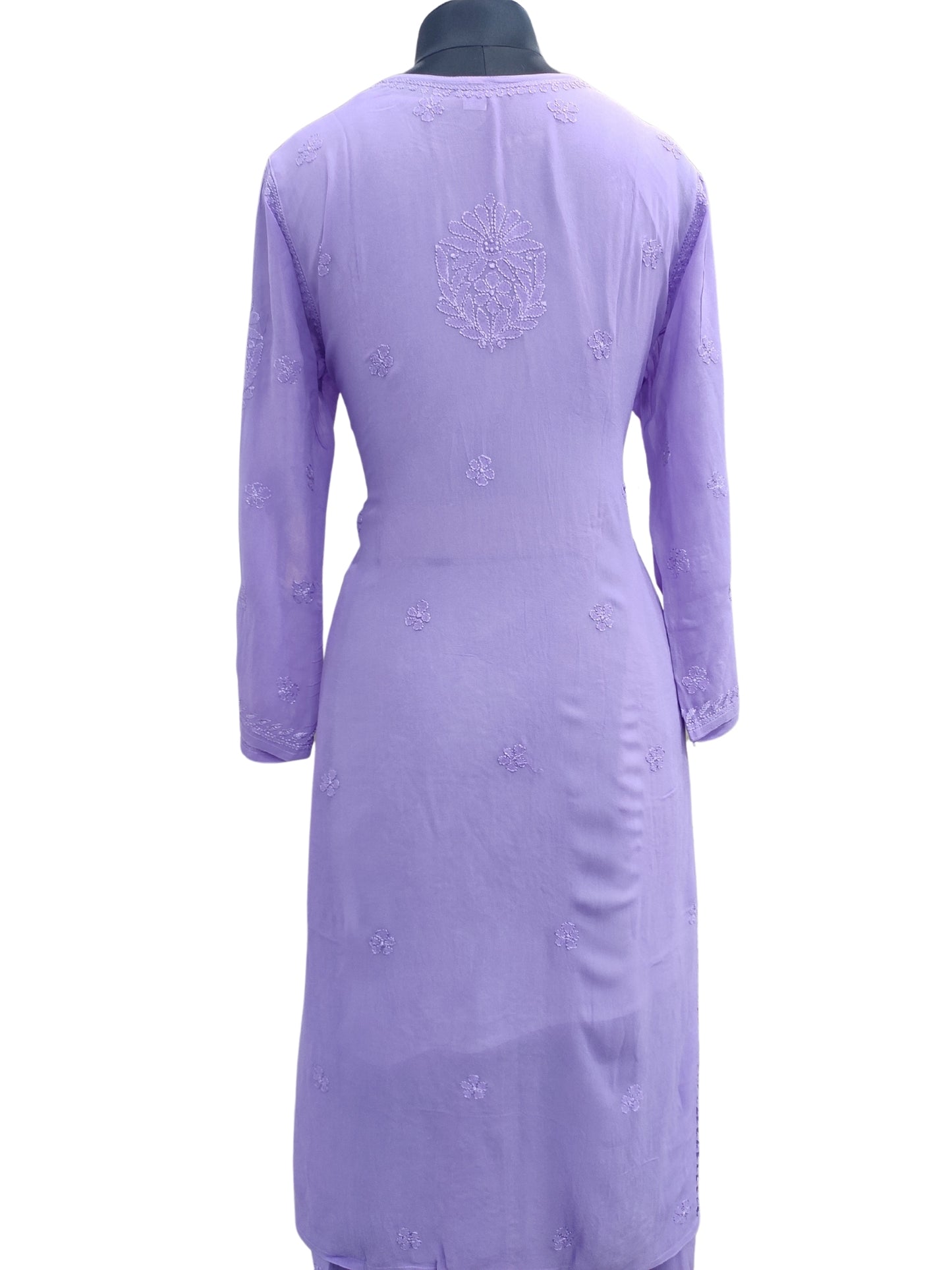 Shyamal Chikan Hand Embroidered Purple Viscose Georgette Lucknowi Chikankari Kurta and Bottom Set - 23669