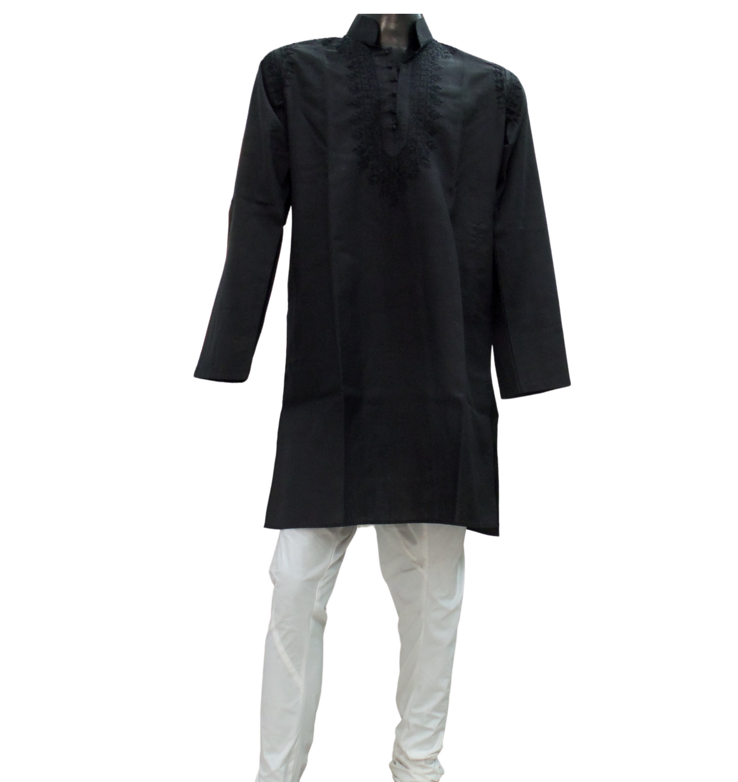 Shyamal Chikan Hand Embroidered Black Cotton Lucknowi Chikankari Men's Kurta – S1279