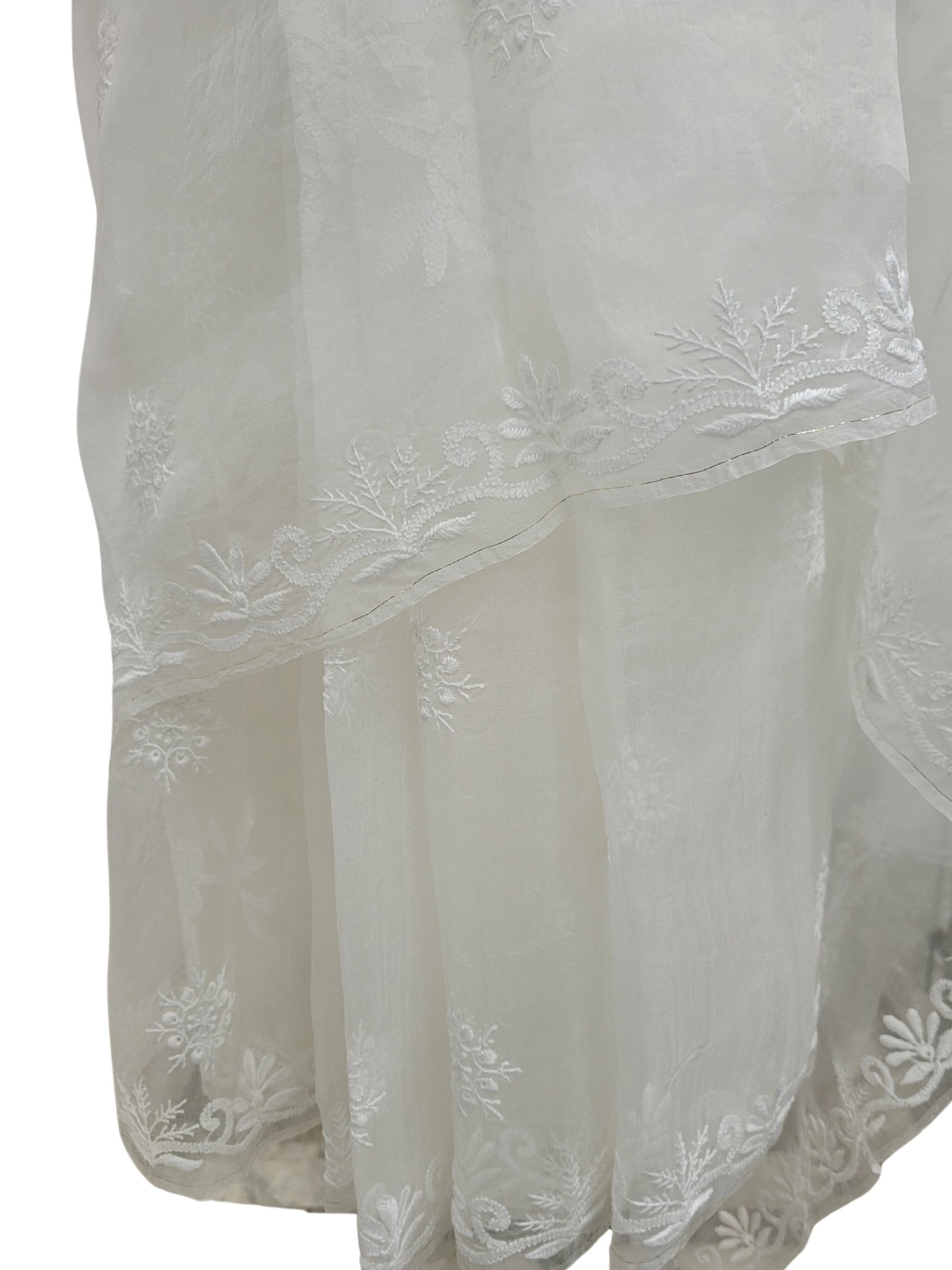 Shyamal Chikan Hand Embroidered White Pure Organza Lucknowi Chikankari Saree With Blouse Piece - S24990