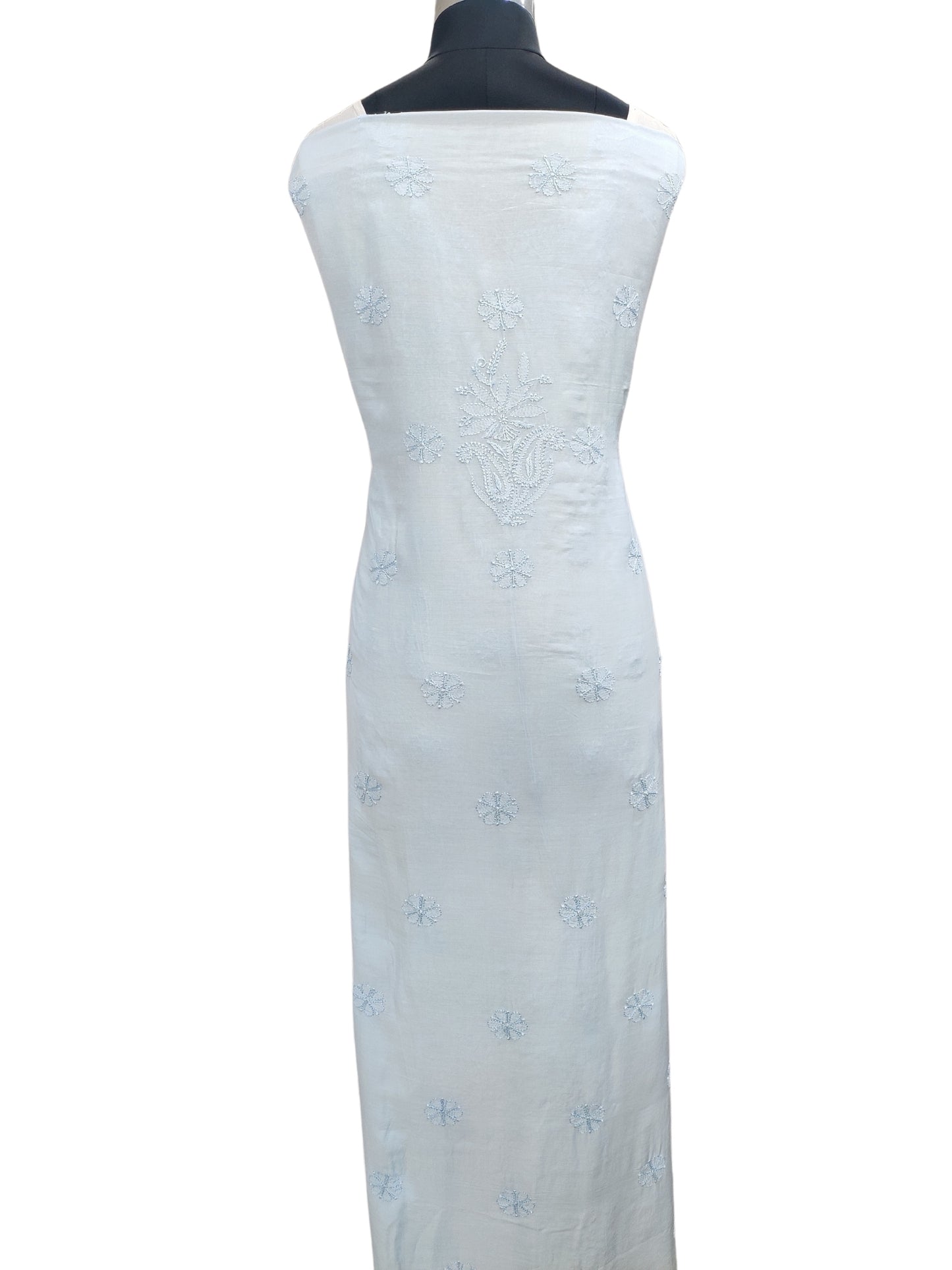 Shyamal Chikan Hand Embroidered Blue Muslin Lucknowi Chikankari Unstitched Kurta Piece - S22927