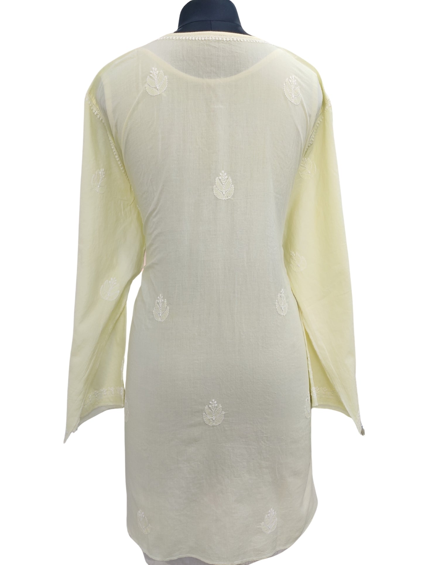 Shyamal Chikan Hand Embroidered Lemon Pure Cotton Lucknowi Chikankari semi stitched Short Top- S23178