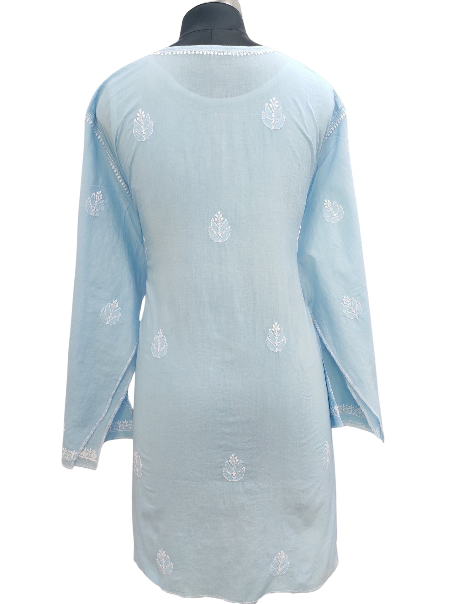 Shyamal Chikan Hand Embroidered Blue Pure Cotton Lucknowi Chikankari semi stitched Short Top- S23179