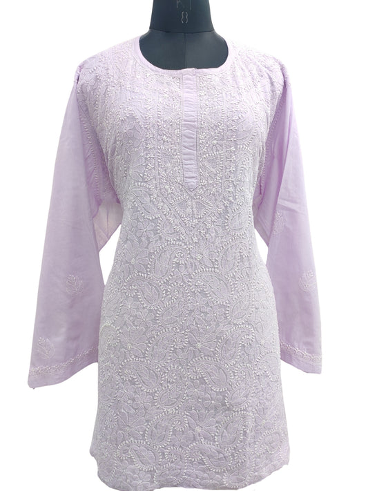 Shyamal Chikan Hand Embroidered Lavender Pure Cotton Lucknowi Chikankari semi stitched Short Top- S23177