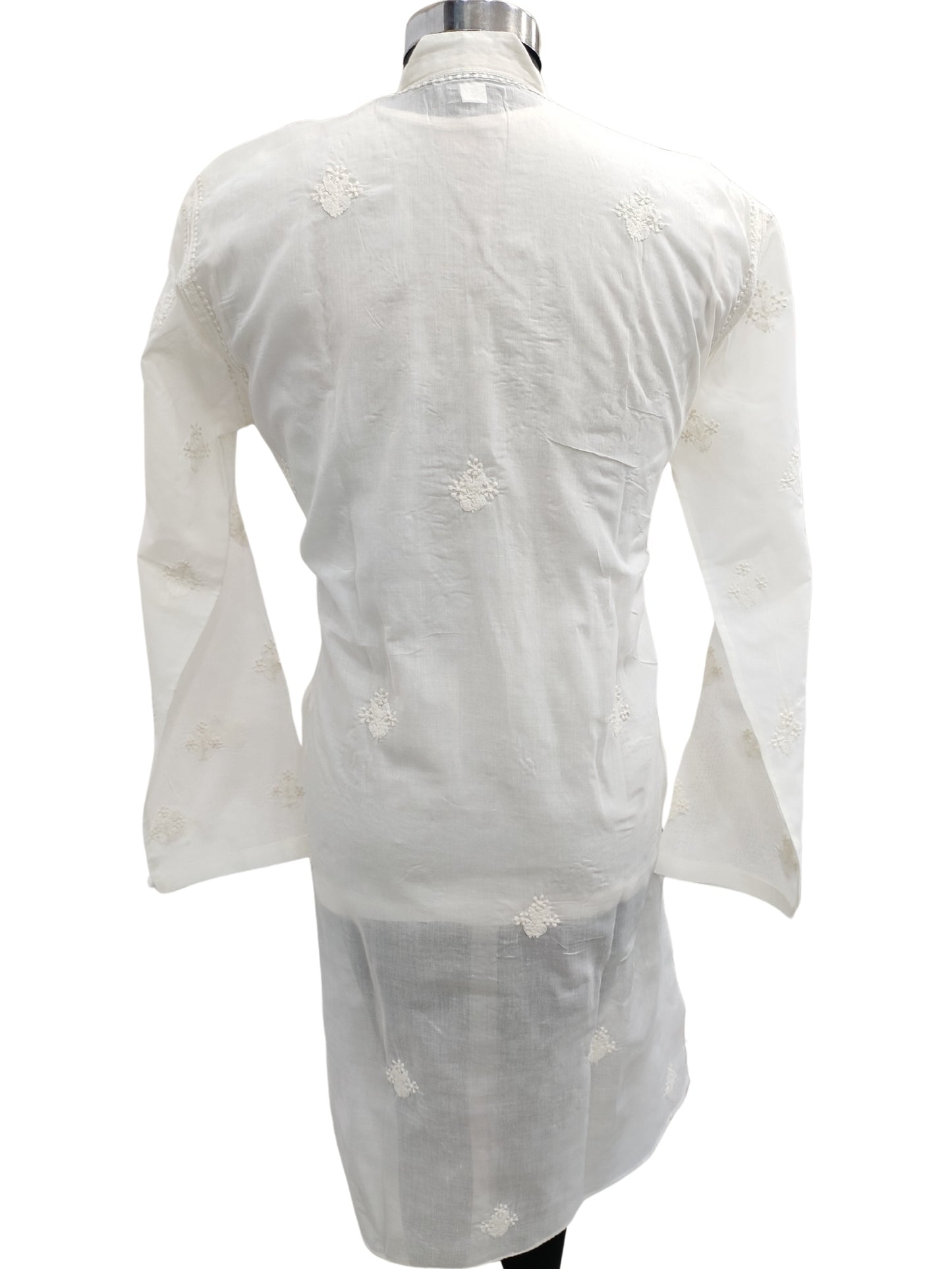 Shyamal Chikan Hand Embroidered Ivory White Cotton Lucknowi Chikankari Men's Kurta – S23604