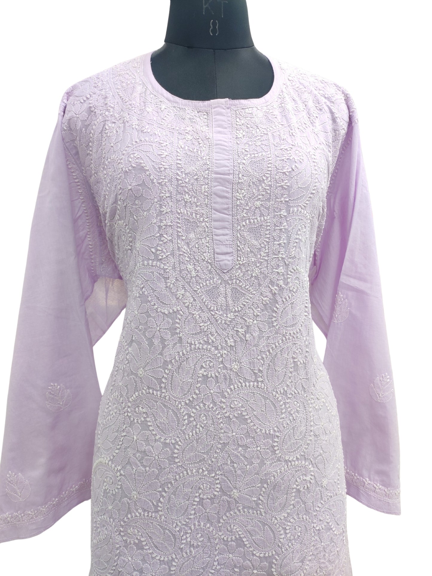 Shyamal Chikan Hand Embroidered Lavender Pure Cotton Lucknowi Chikankari semi stitched Short Top- S23177