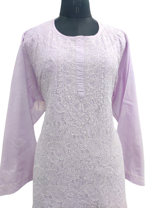 Shyamal Chikan Hand Embroidered Lavender Pure Cotton Lucknowi Chikankari semi stitched Short Top- S23177