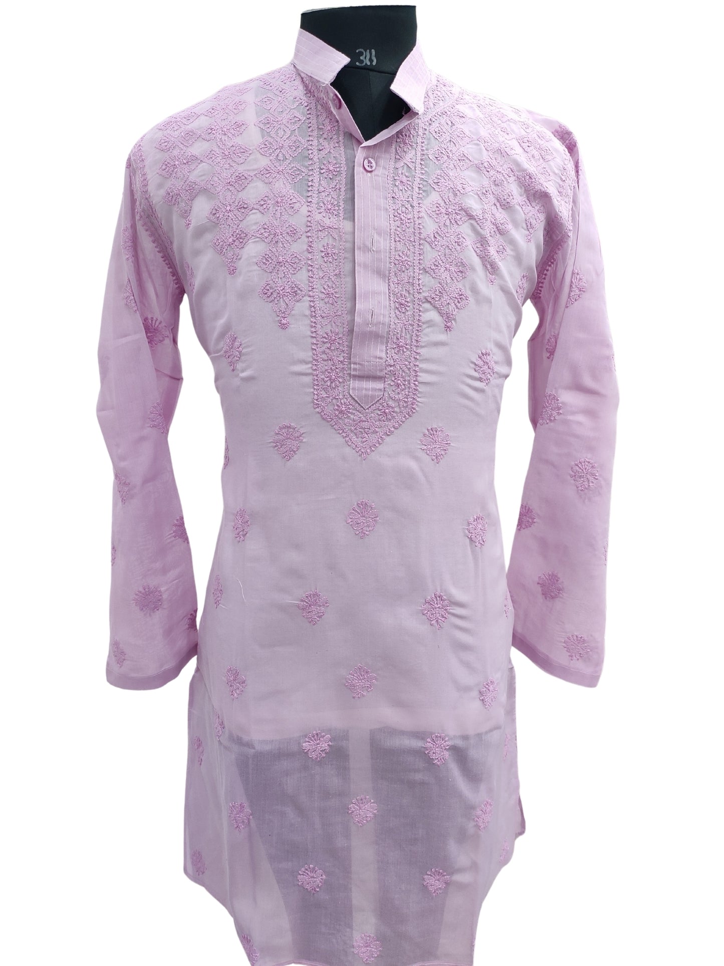 Shyamal Chikan Hand Embroidered Purple Cotton Lucknowi Chikankari Men's Kurta – S23646