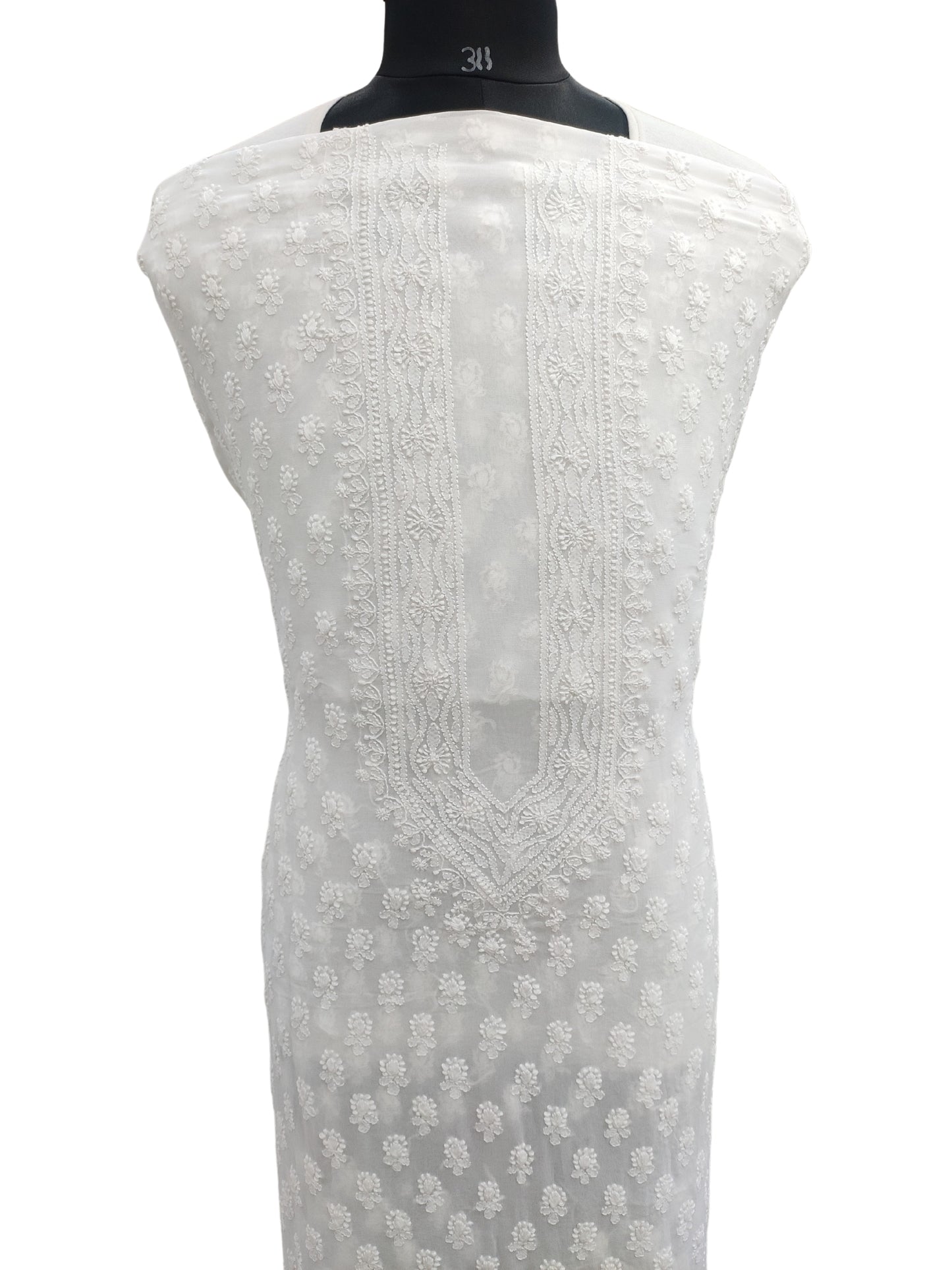 Shyamal Chikan Hand Embroidered White Viscose Georgette Lucknowi All-Over Chikankari Unstitched Men's Kurta Piece – S24660