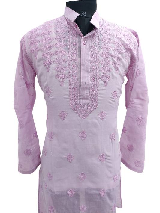 Shyamal Chikan Hand Embroidered Purple Cotton Lucknowi Chikankari Men's Kurta – S23646