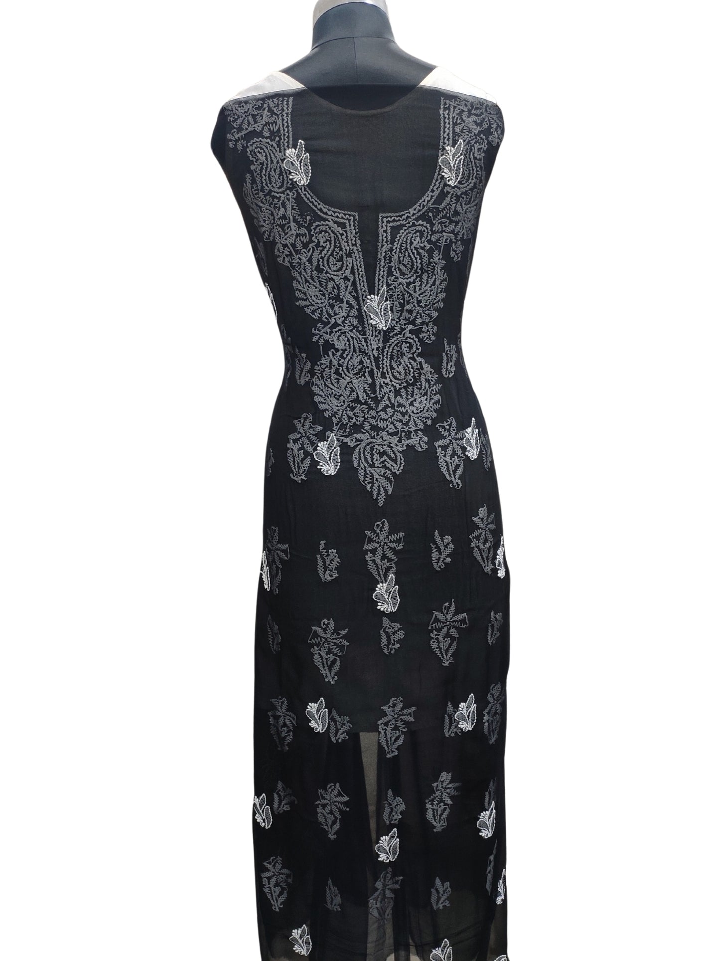 Shyamal Chikan Hand Embroidered Black Georgette Lucknowi Chikankari Unstitched Suit Piece - 24105