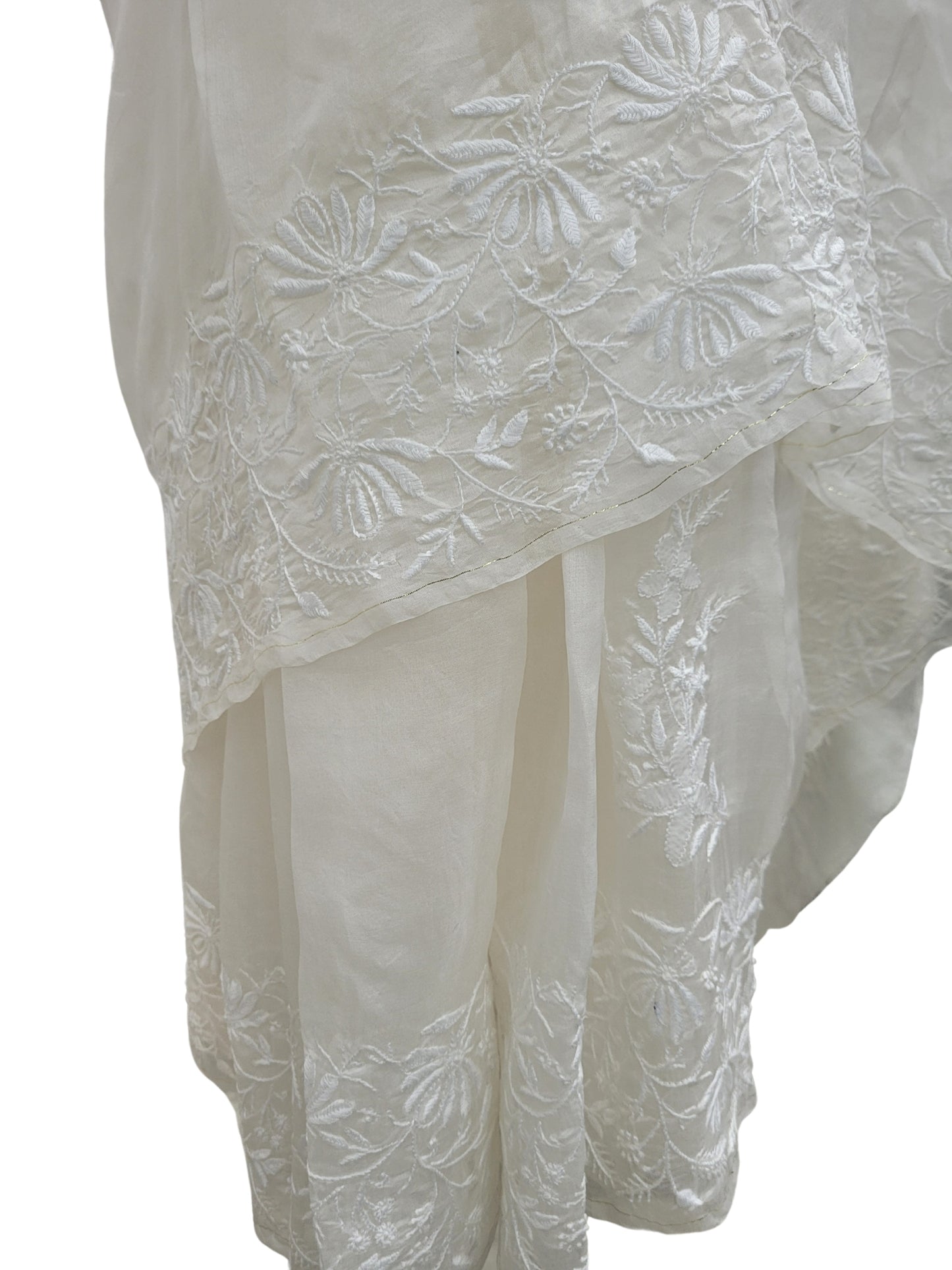 Shyamal Chikan Hand Embroidered White Pure Organza Lucknowi Chikankari Saree With Blouse Piece - S24989