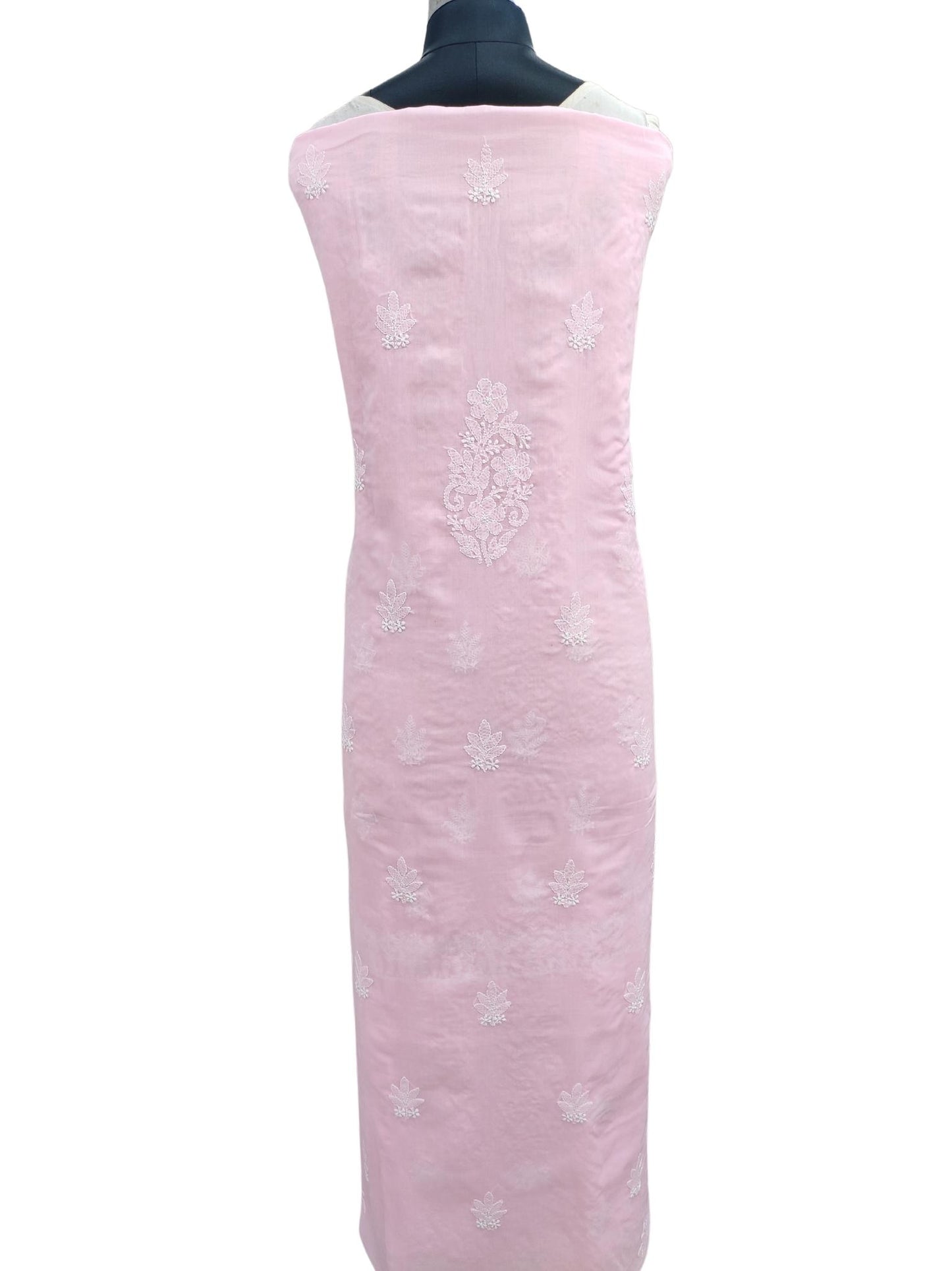 Shyamal Chikan Hand Embroidered Pink Cotton Lucknowi Chikankari Unstitched Suit Piece With Parsi Work - S20855