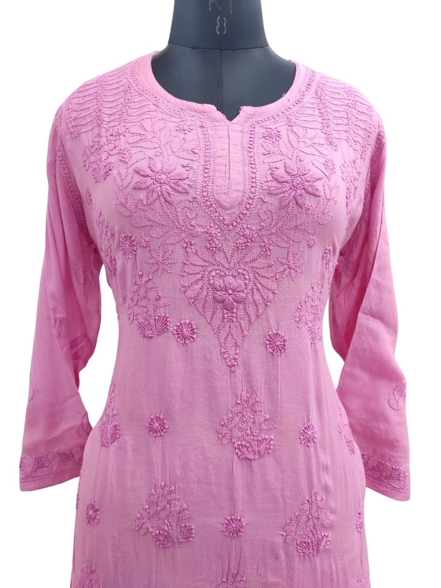 Shyamal Chikan Hand Embroidered Pink Pure Cotton Lucknowi Chikankari Short Top- 23463