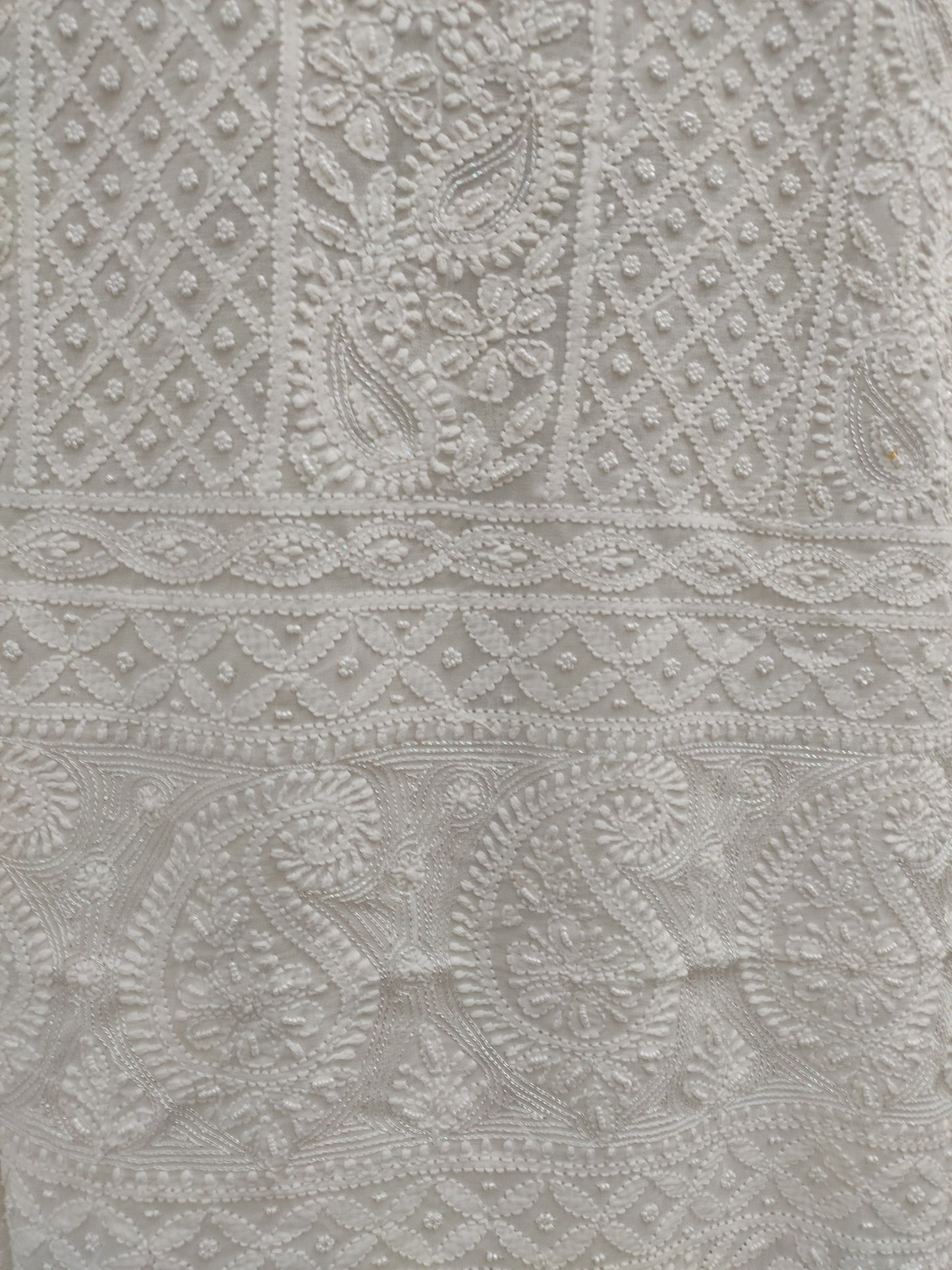 Shyamal Chikan Hand Embroidered white Viscose Georgette Lucknowi Chikankari Unstitched Suit Piece With Pearl Work  ( Kurta  Dupatta Set ) - S20465