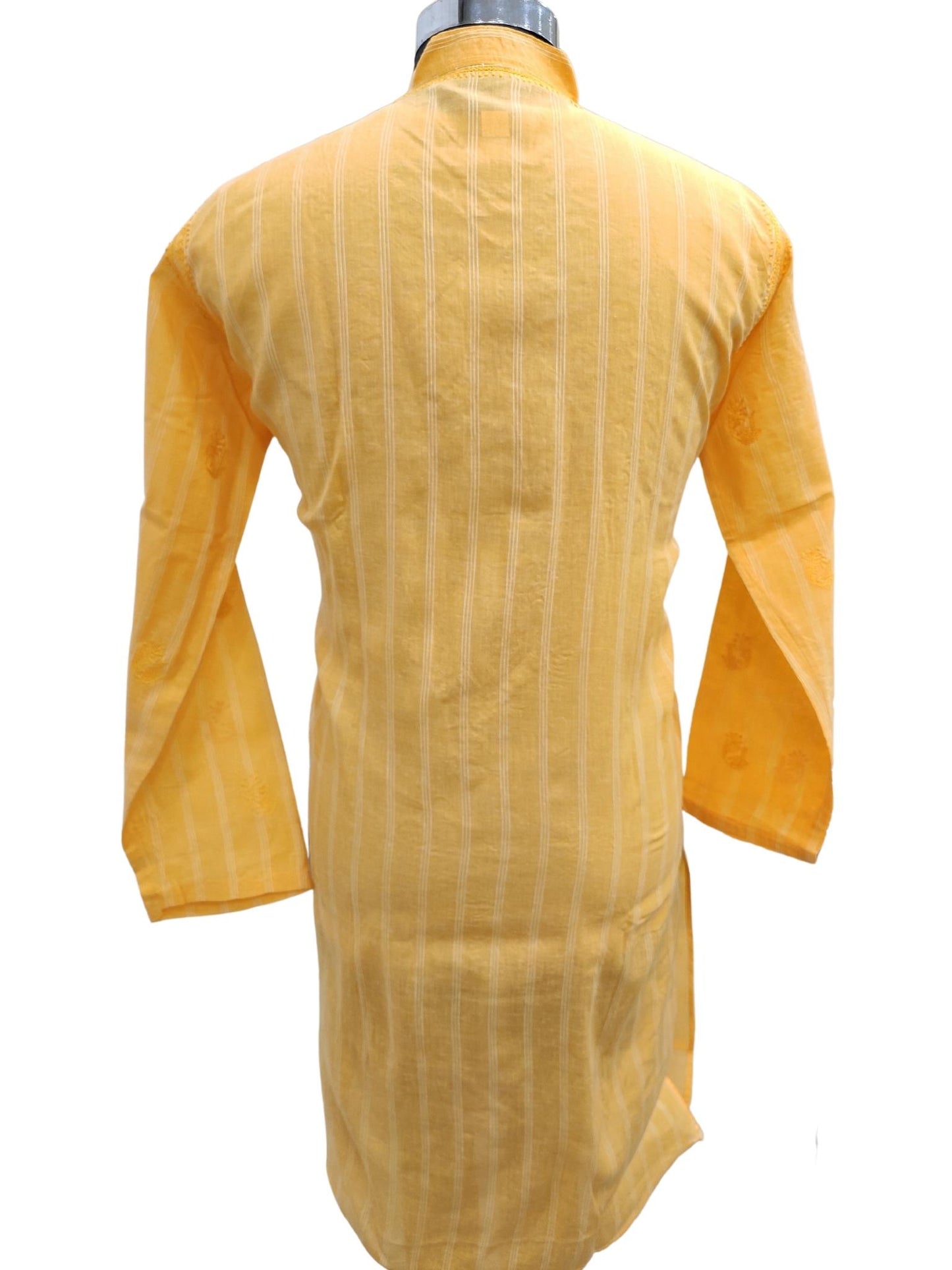 Shyamal Chikan Hand Embroidered Yellow Cotton Lucknowi Chikankari Men's Kurta – S17243