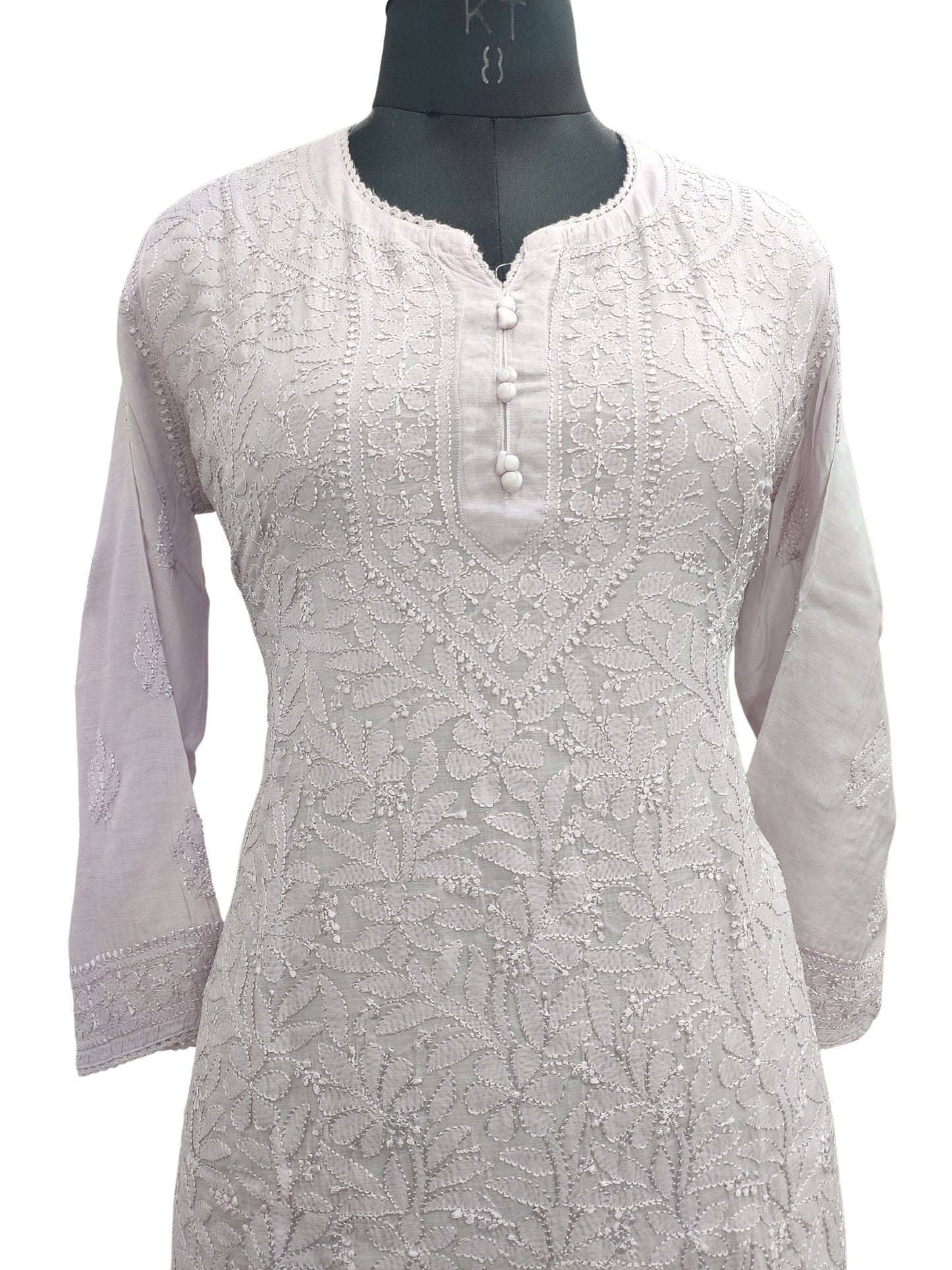 Shyamal Chikan Hand Embroidered Wine Muslin Lucknowi Chikankari Short Top - 23481