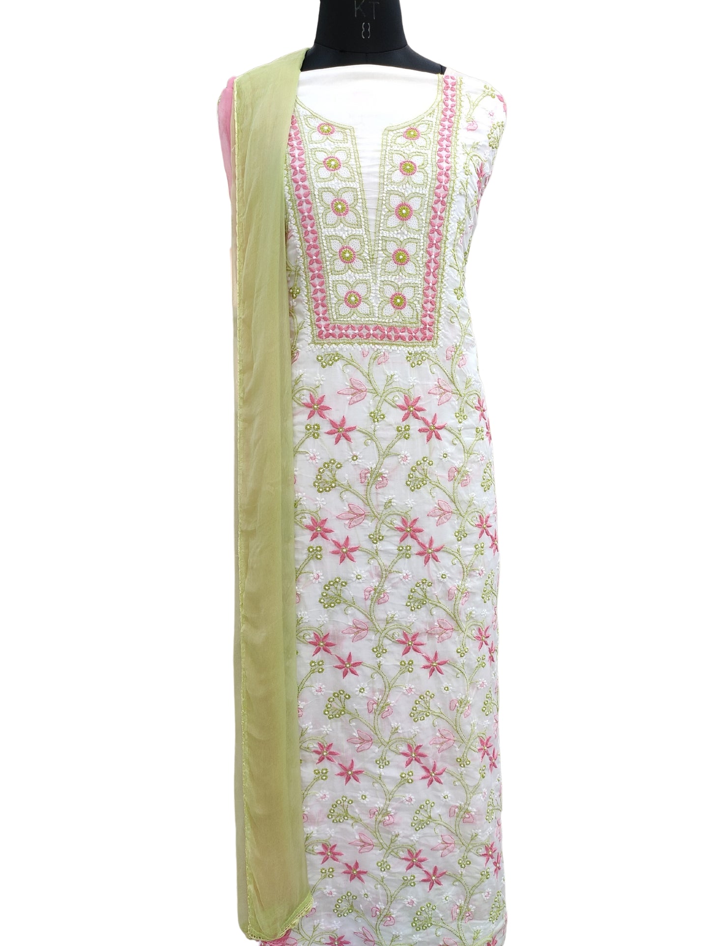 Shyamal Chikan Hand Embroidered White Pure Cotton Lucknowi Chikankari Unstitched Suit Piece - S20694
