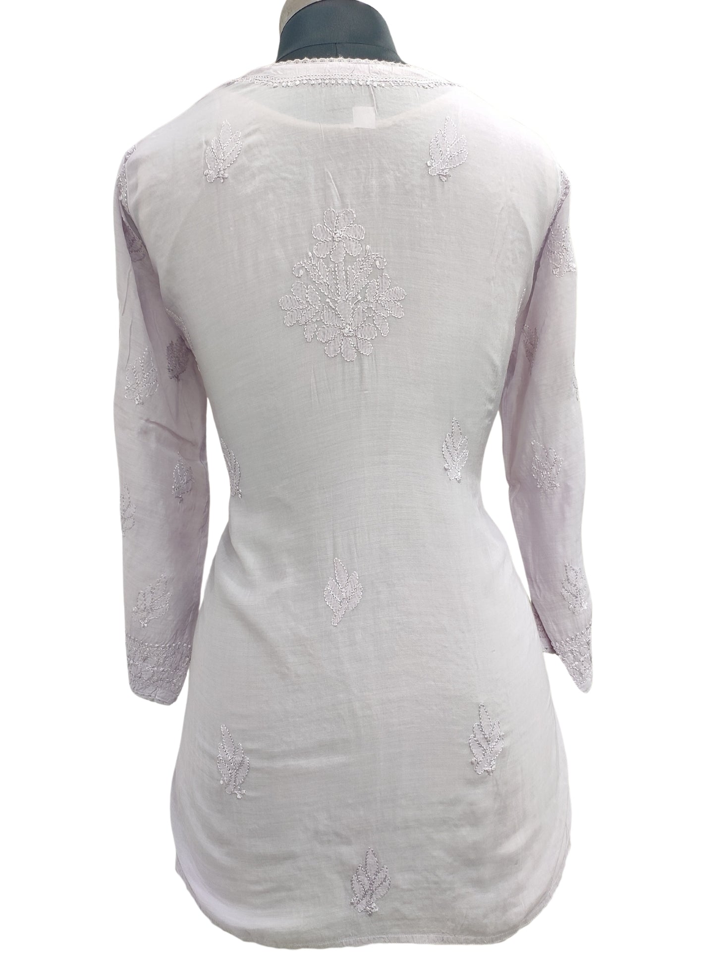 Shyamal Chikan Hand Embroidered Wine Muslin Lucknowi Chikankari Short Top - 23481