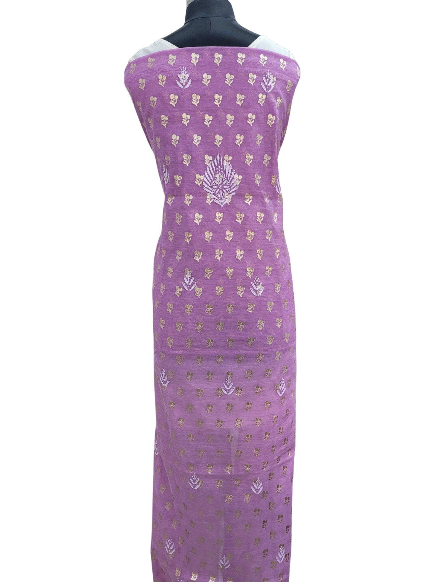 Shyamal Chikan Hand Embroidered Purple Chanderi Lucknowi Chikankari Unstitched Suit Piece ( Kurta Dupatta Set ) S24866