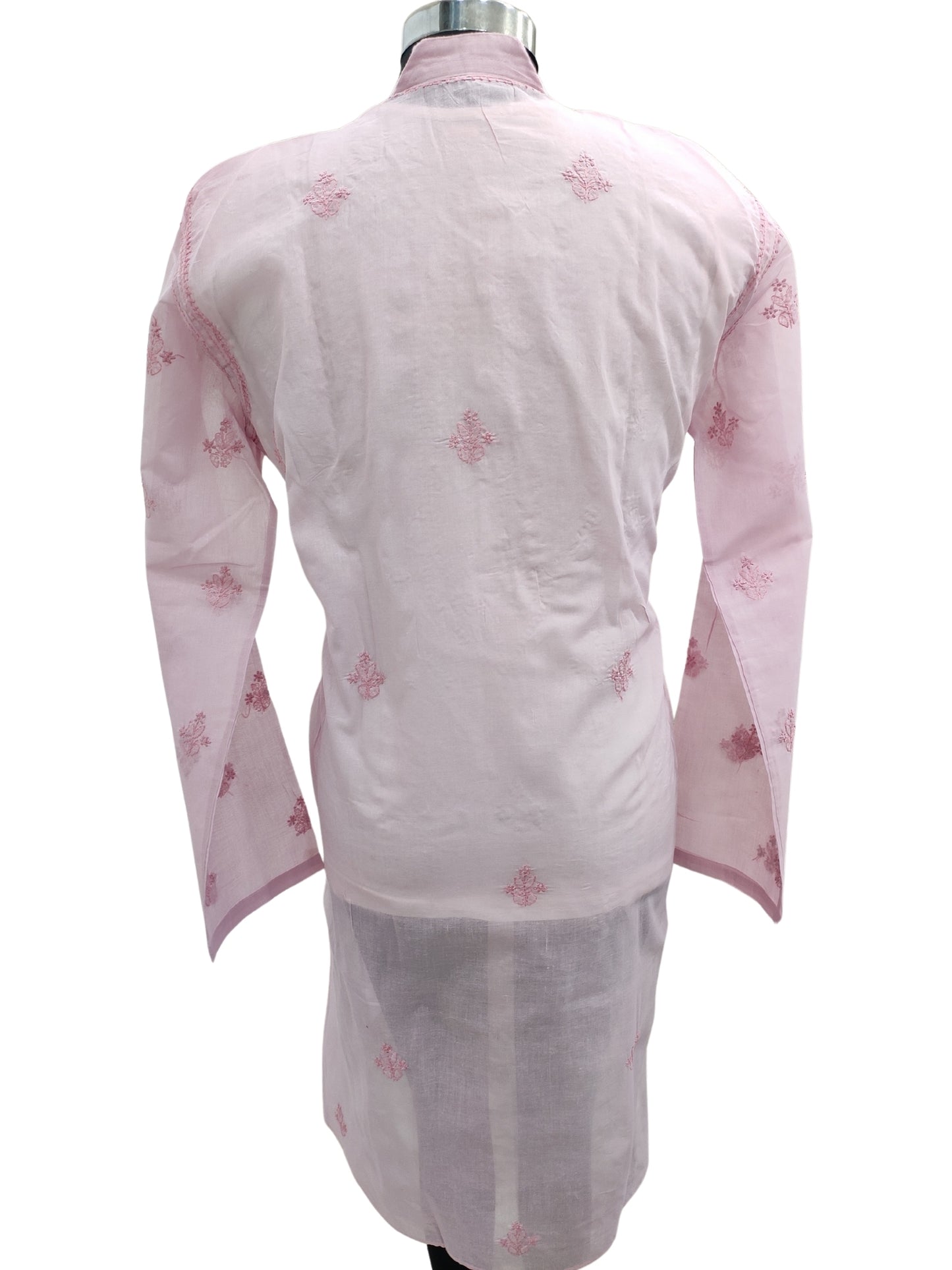 Shyamal Chikan Hand Embroidered Pink Cotton Lucknowi Chikankari Men's Kurta – S23605