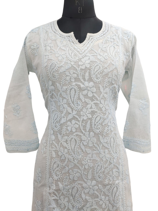 Shyamal Chikan Hand Embroidered Blue Kota Doria Lucknowi Chikankari Short Top - S20498