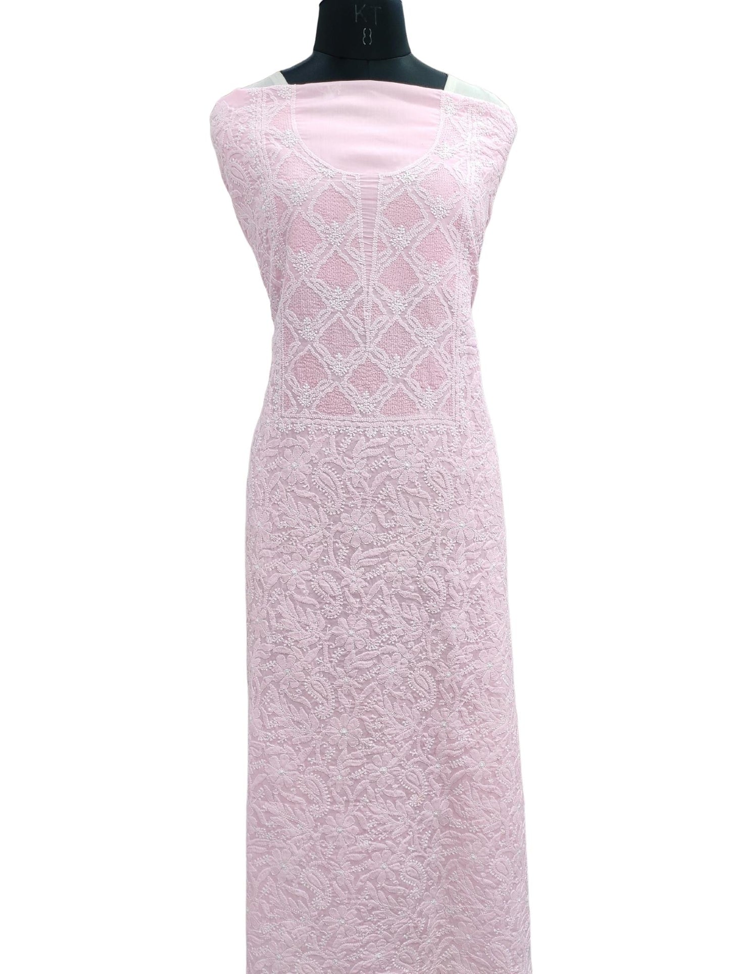 Shyamal Chikan Hand Embroidered Pink Pure Cotton Lucknowi Chikankari Unstitched Kurta Piece - S20542
