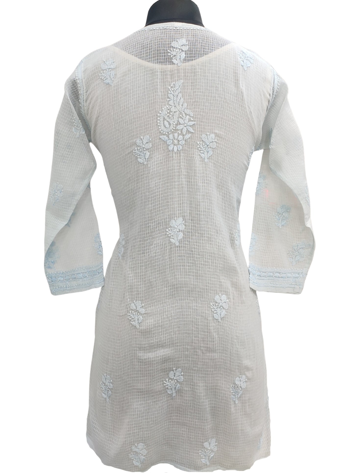 Shyamal Chikan Hand Embroidered Blue Kota Doria Lucknowi Chikankari Short Top - S20498