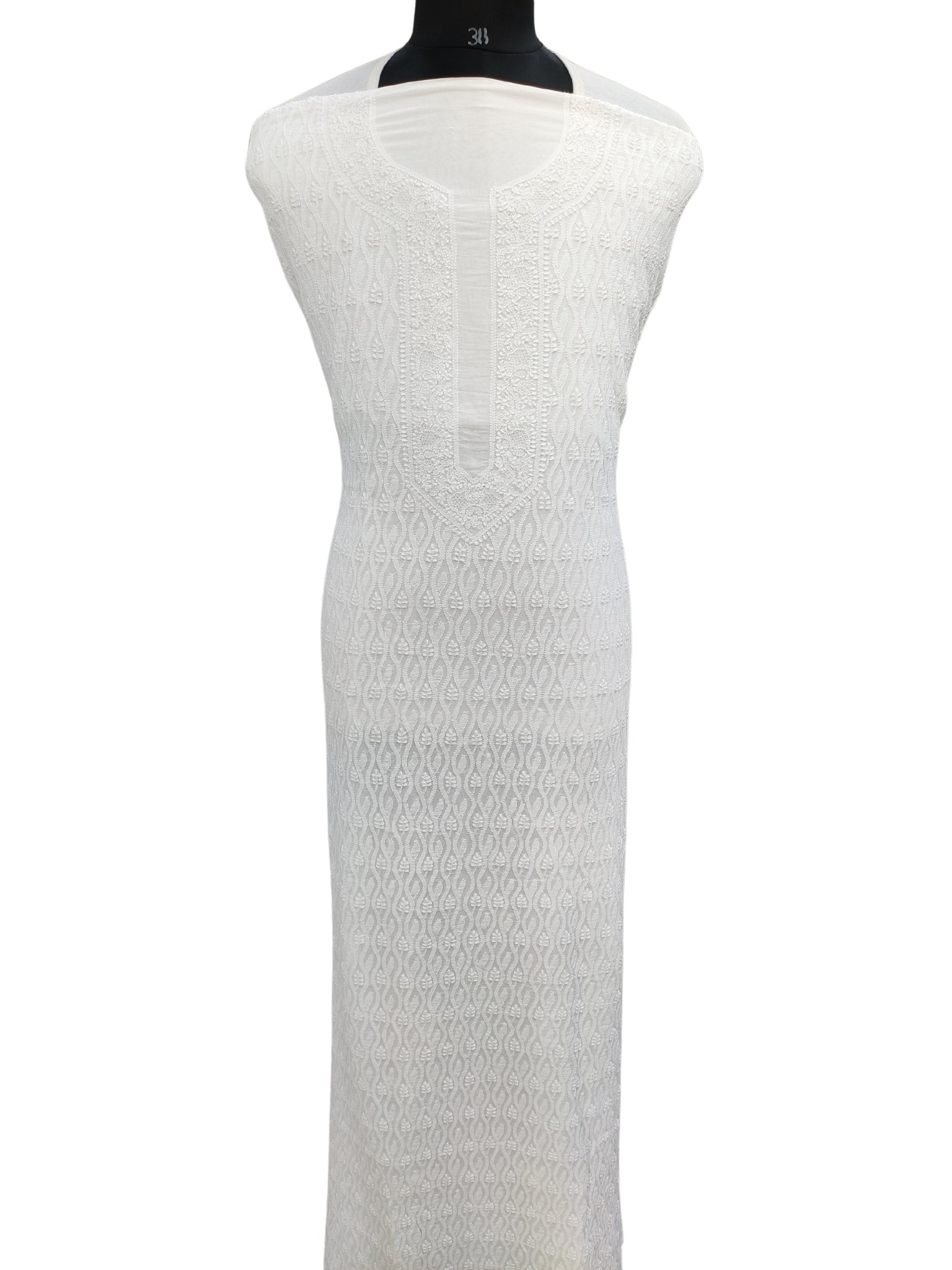 Shyamal Chikan Hand Embroidered White Malmal Cotton Lucknowi Chikankari Unstitched Men's Kurta Piece – S23186