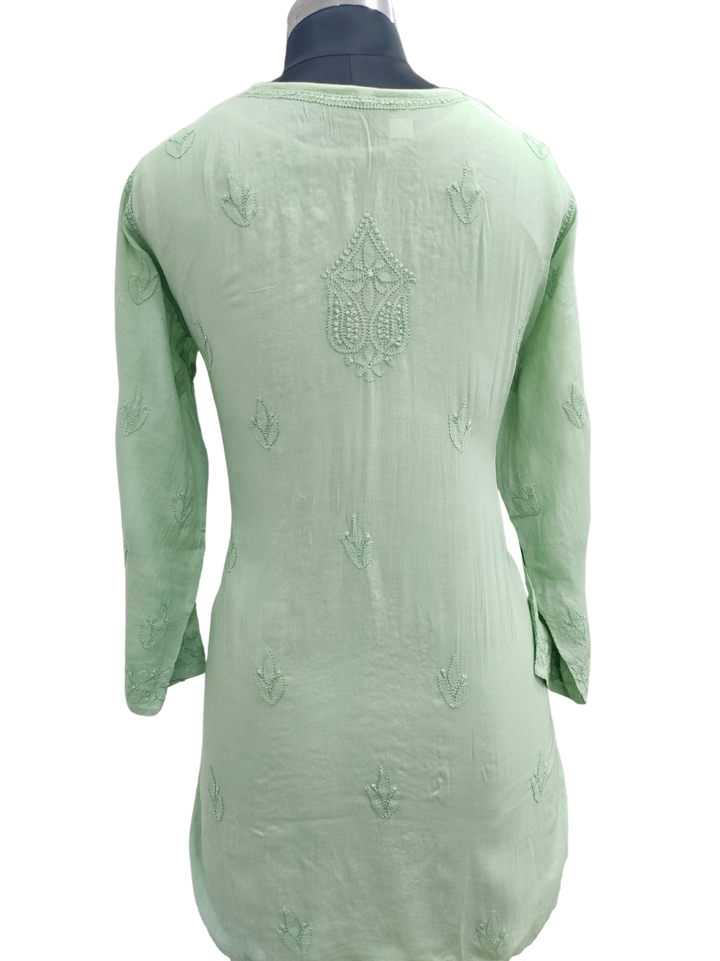 Shyamal Chikan Hand Embroidered Green Pure Cotton Lucknowi Chikankari Short Top- 23459