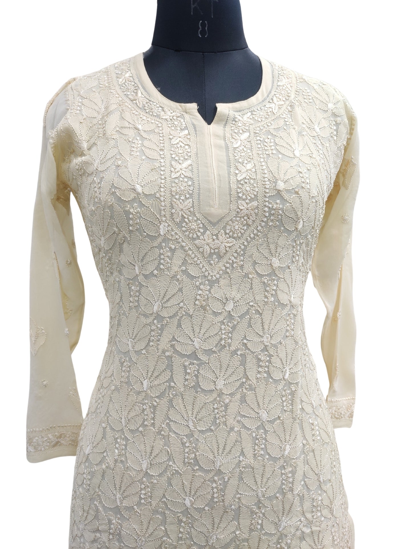 Shyamal Chikan Hand Embroidered Yellow Viscose Georgette Lucknowi Chikankari Short Top - S25354