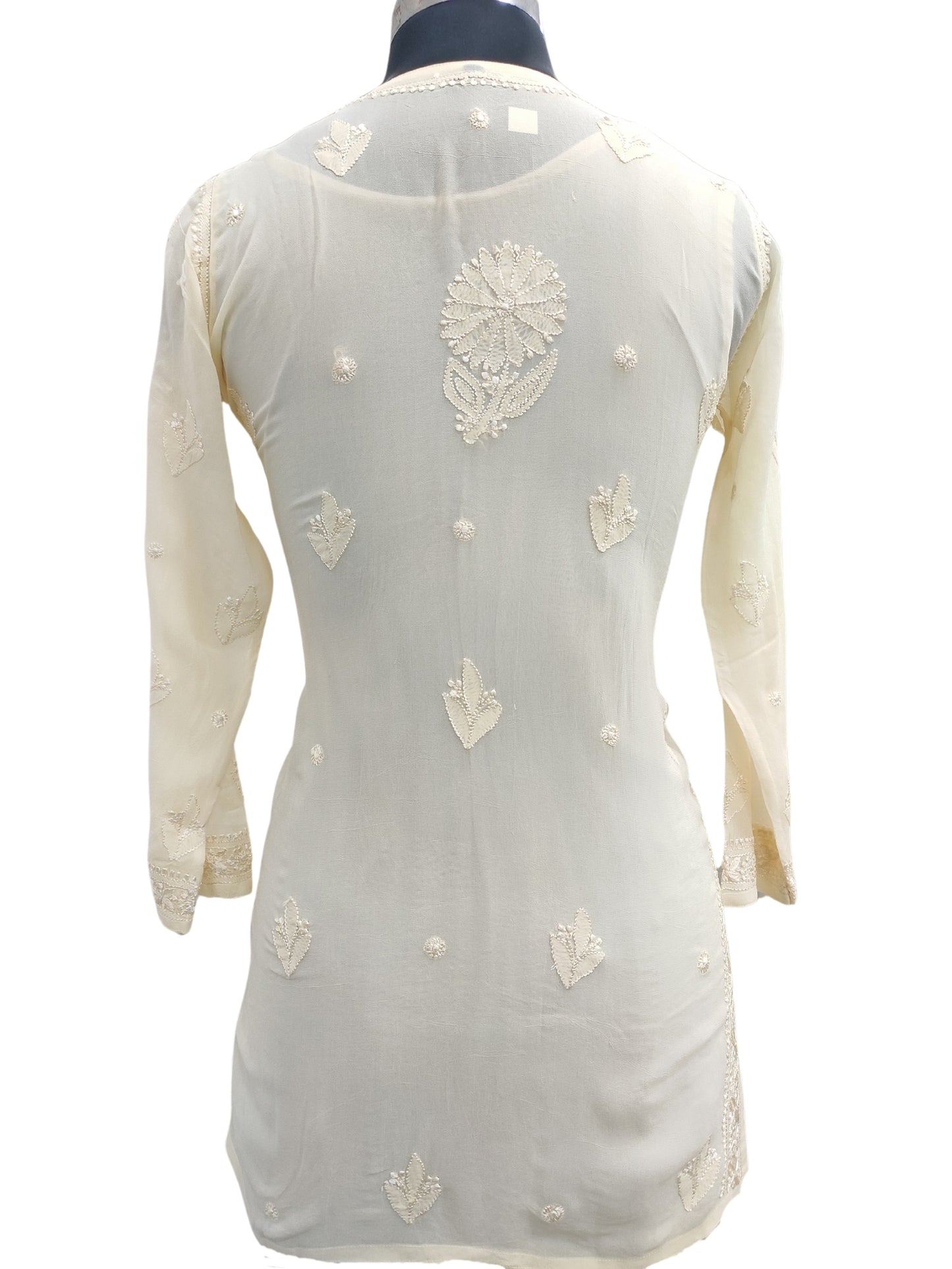 Shyamal Chikan Hand Embroidered Yellow Viscose Georgette Lucknowi Chikankari Short Top - S25354