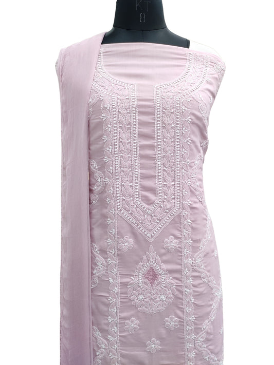 Shyamal Chikan Hand Embroidered Plum Cotton Lucknowi Chikankari Unstitched Suit Piece - S26618
