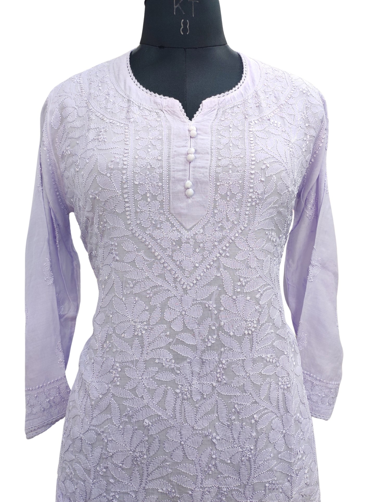 Shyamal Chikan Hand Embroidered Lavender Muslin Lucknowi Chikankari Short Top - 23479