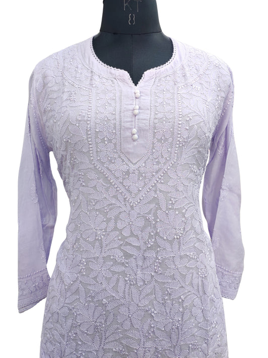 Shyamal Chikan Hand Embroidered Lavender Muslin Lucknowi Chikankari Short Top - S23479