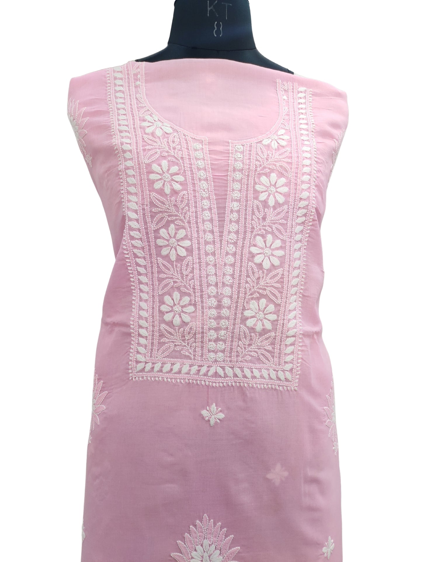 Shyamal Chikan Hand Embroidered Pink Cotton Lucknowi Chikankari Unstitched Kurta Piece - S20457