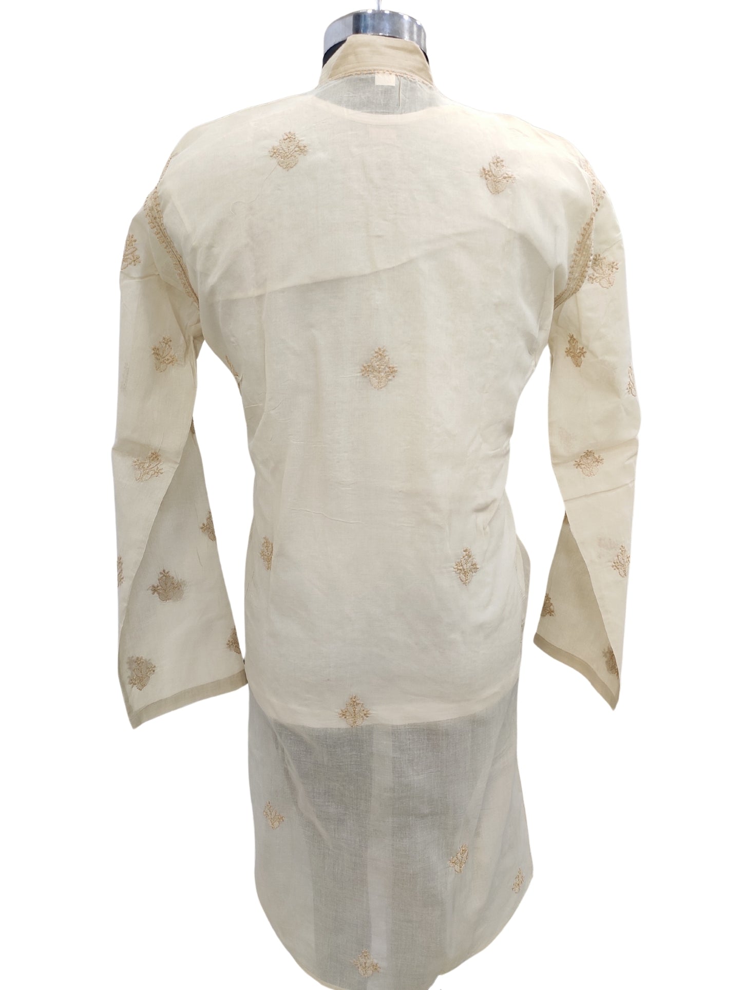 Shyamal Chikan Hand Embroidered Beige Cotton Lucknowi Chikankari Men's Kurta – S23607