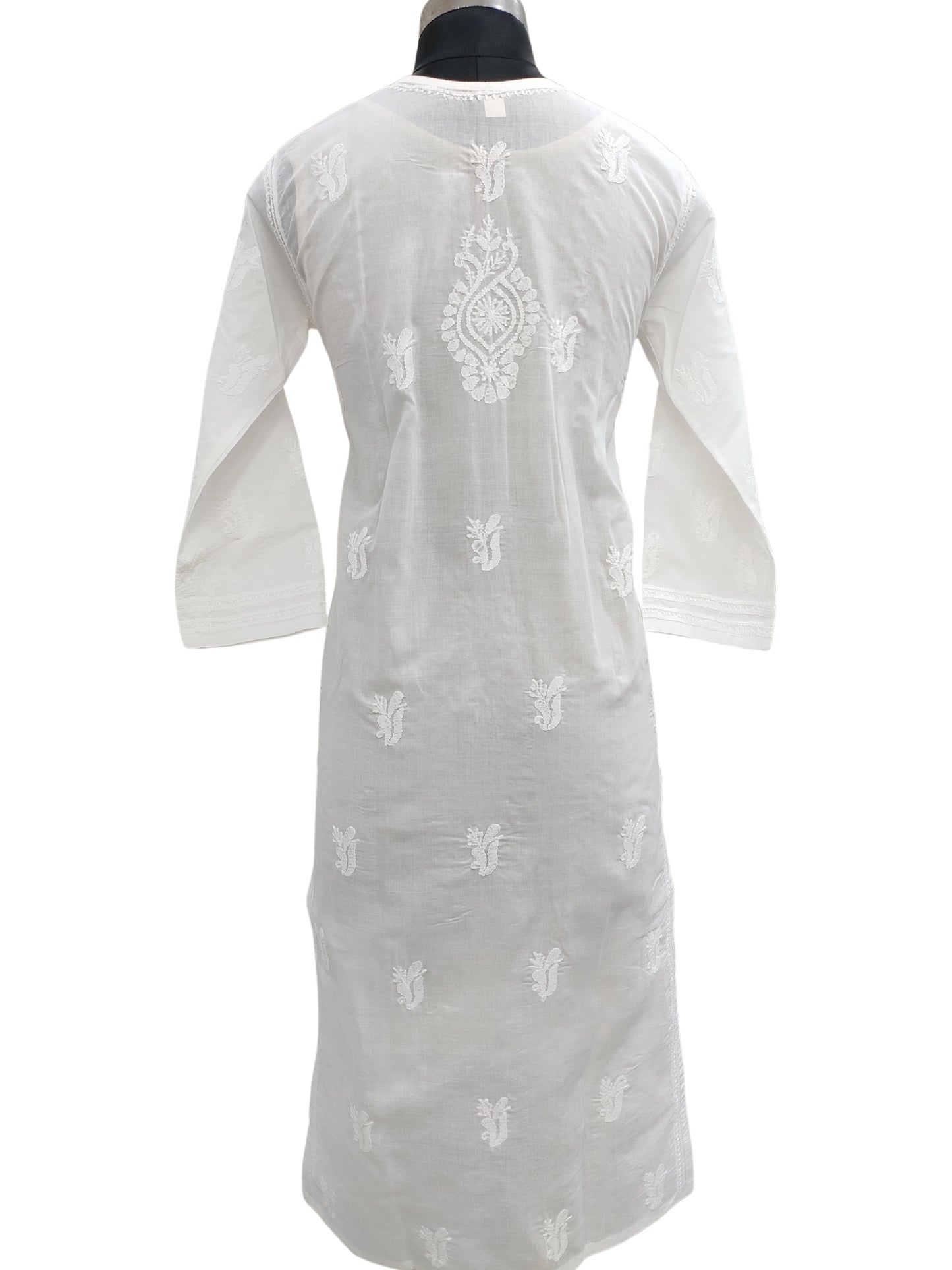 Shyamal Chikan Hand Embroidered White Cotton Lucknowi Chikankari Kurti- S21472