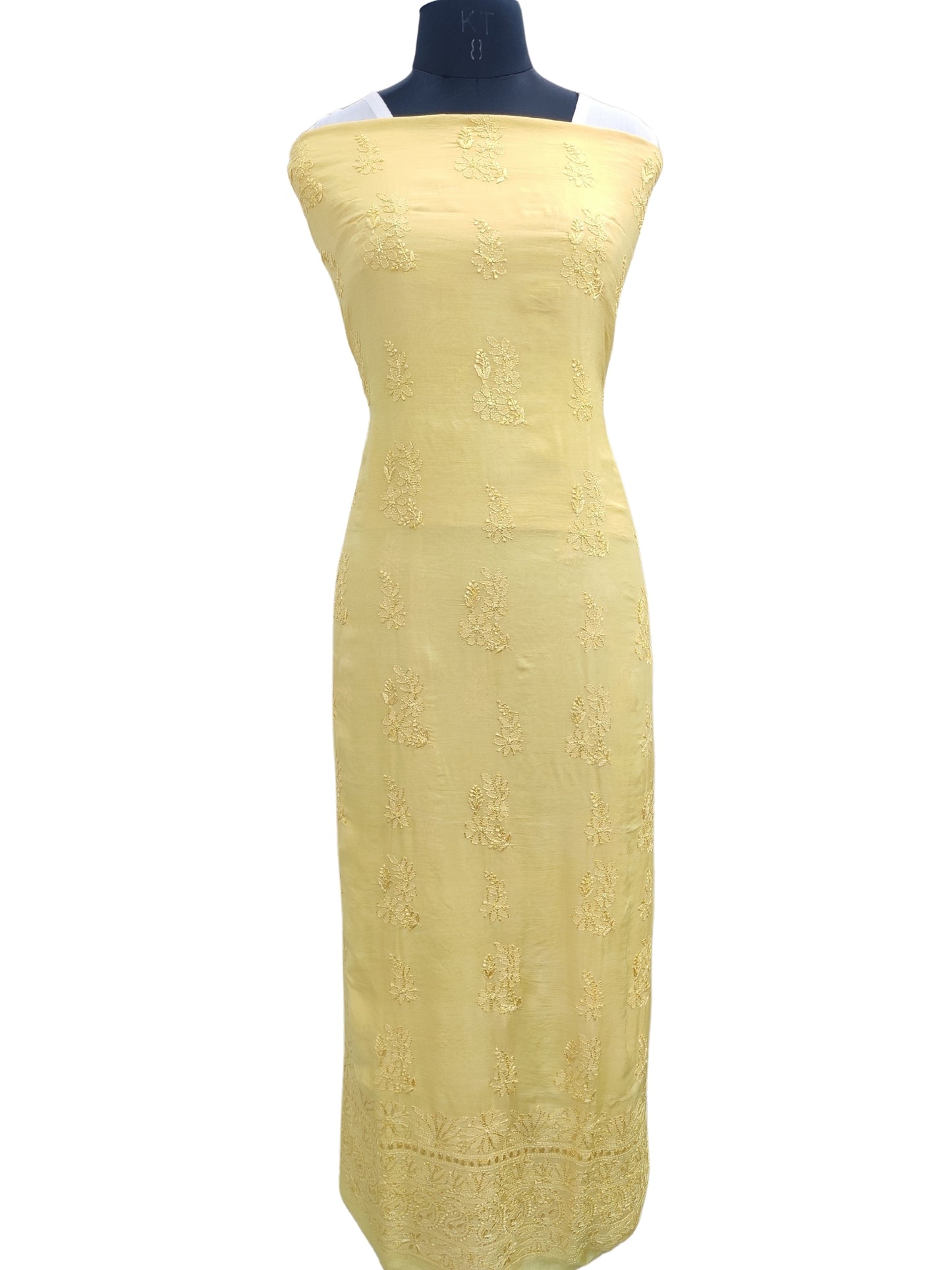 Shyamal Chikan Hand Embroidered Yellow Muslin Lucknowi Chikankari Unstitched Kurta Piece - 23935