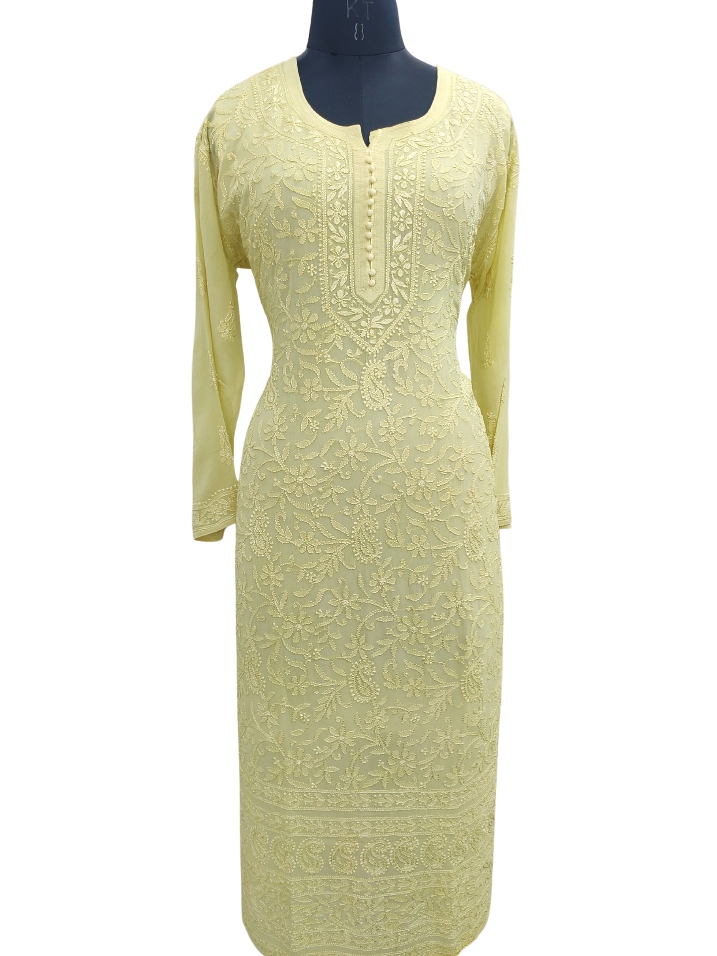 Shyamal Chikan Hand Embroidered Green Viscose Georgette Lucknowi Chikankari Kurti - S22795