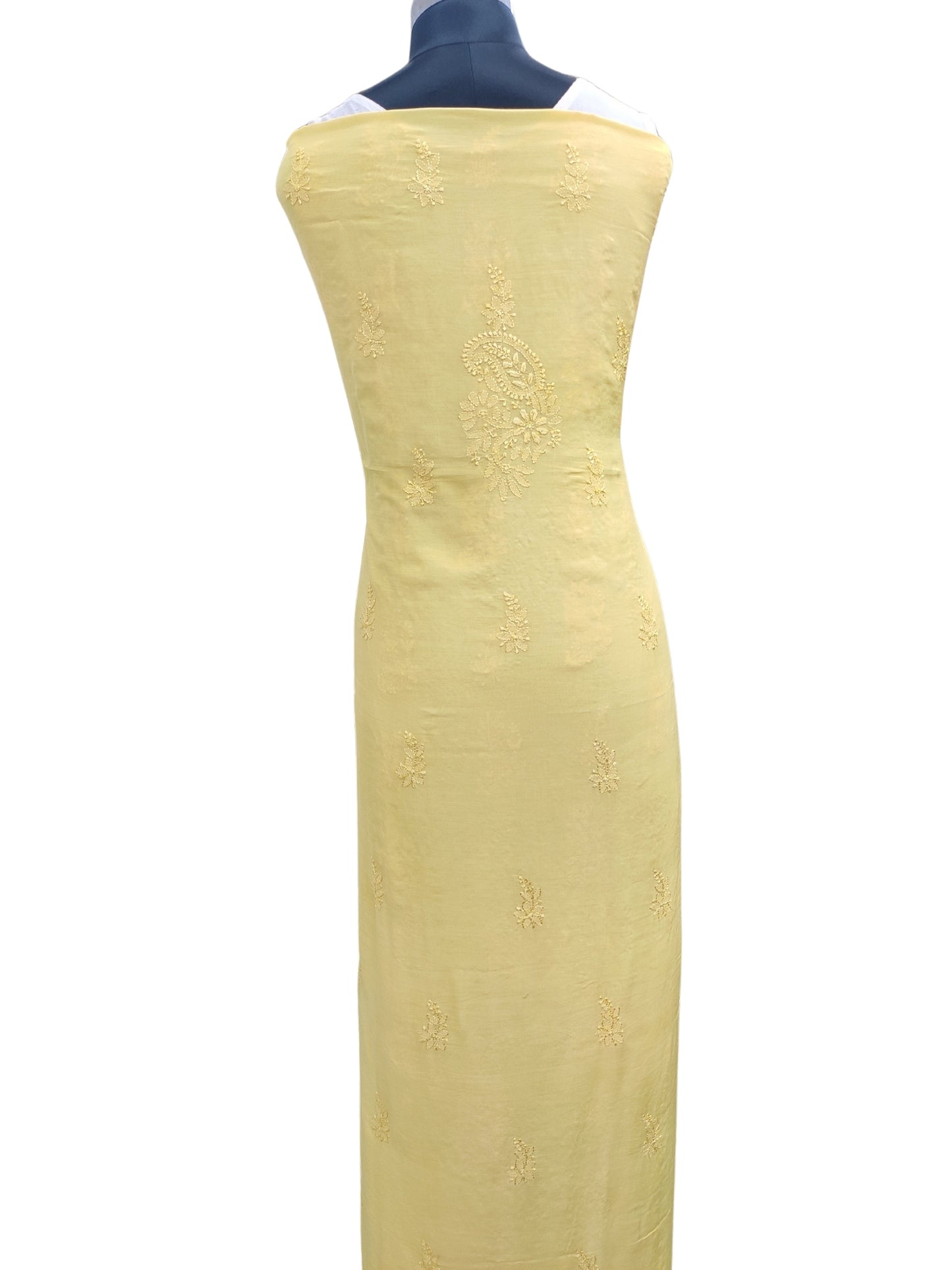 Shyamal Chikan Hand Embroidered Yellow Muslin Lucknowi Chikankari Unstitched Kurta Piece - 23935