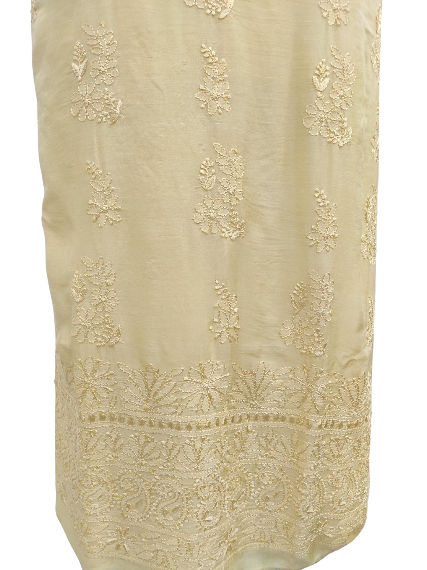 Shyamal Chikan Hand Embroidered Yellow Muslin Lucknowi Chikankari Unstitched Kurta Piece - 23935