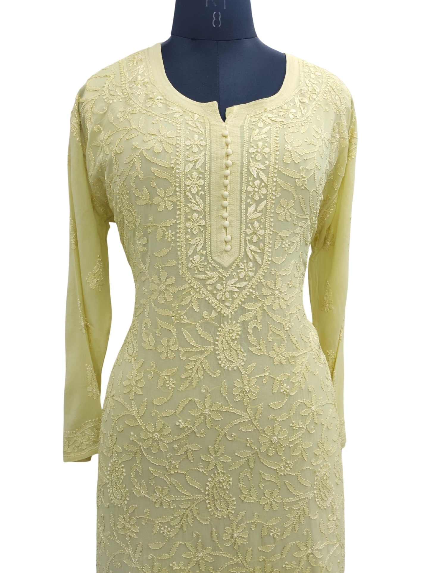 Shyamal Chikan Hand Embroidered Green Viscose Georgette Lucknowi Chikankari Kurti - S22795