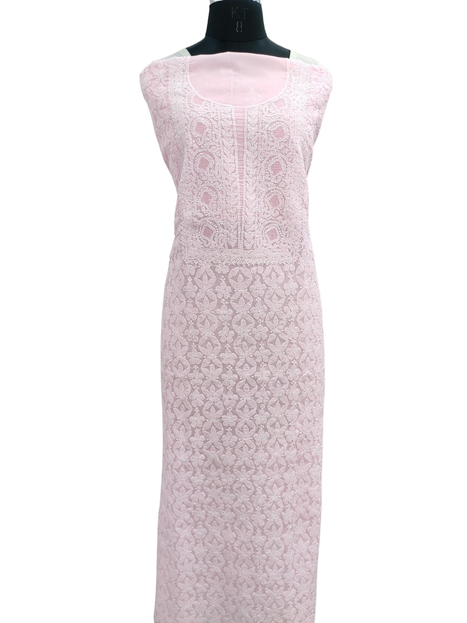 Shyamal Chikan Hand Embroidered Pink Pure Cotton Lucknowi Chikankari Unstitched Kurta Piece - S20545