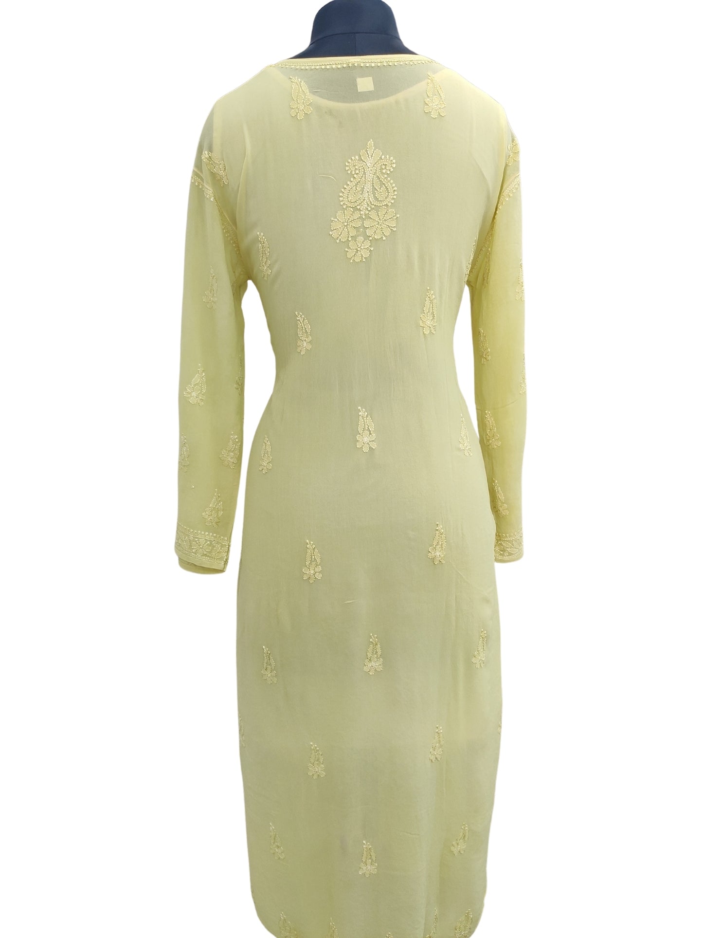 Shyamal Chikan Hand Embroidered Green Viscose Georgette Lucknowi Chikankari Kurti - S22795