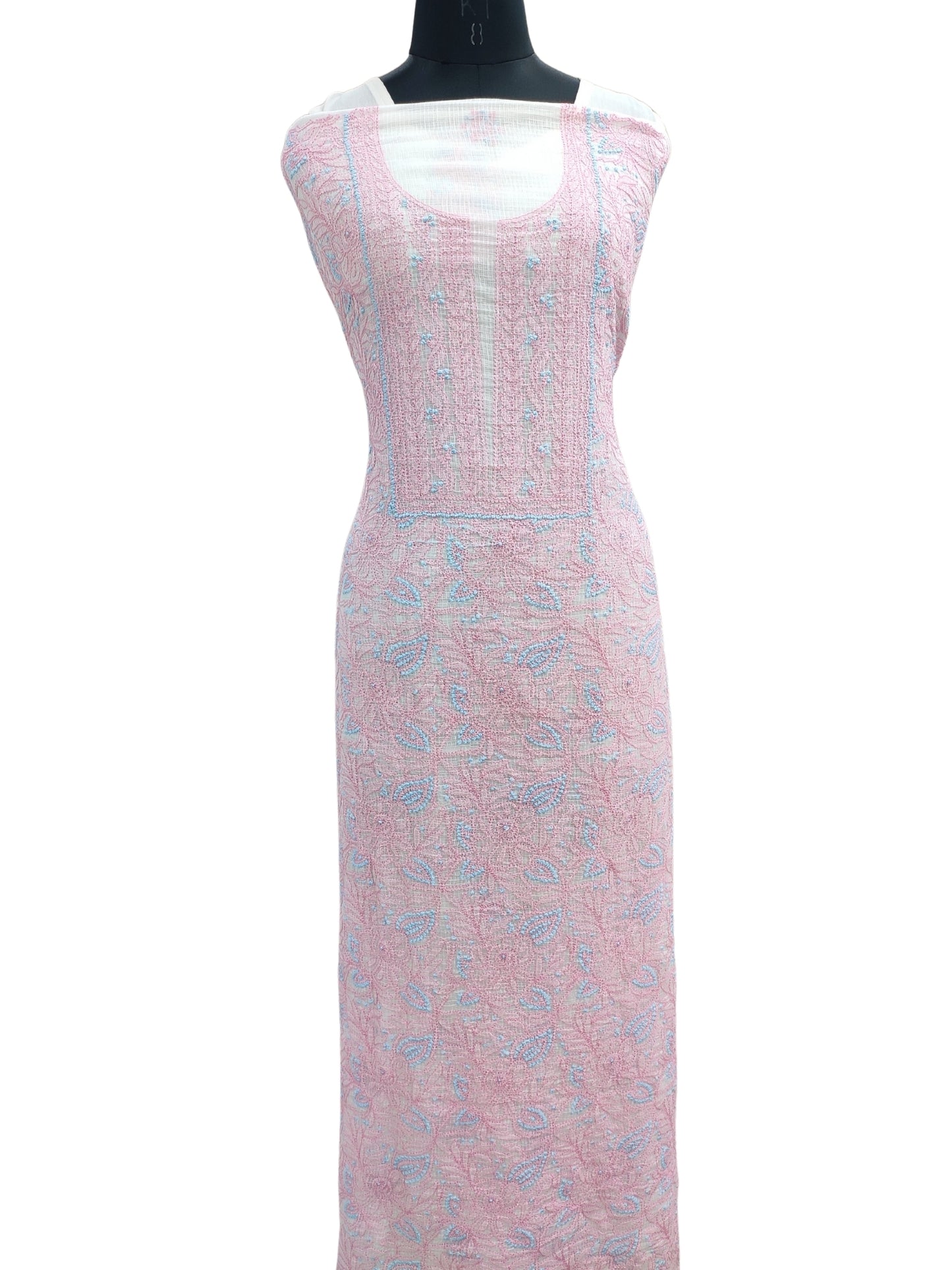 Shyamal Chikan Hand Embroidered Pink Kota Lucknowi Chikankari Unstitched Kurta Piece- 23844